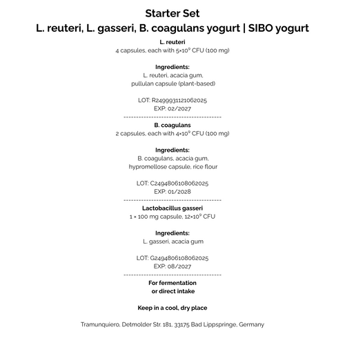Kit de démarrage yaourt L. reuteri, L. gasseri, B. coagulans | Yaourt SIBO
